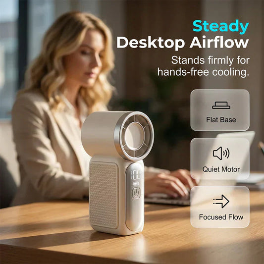 🌬️ Turbo Handheld Fan – LED Display, 6 Speeds, 3000mAh 🔋
