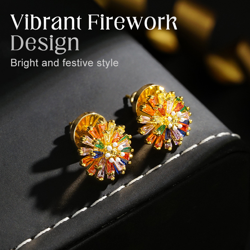 🎉While Supplies Last 50% OFF!🎁 Colorful Firework Stud Earrings – Cubic Zirconia, 18K Plated, Festive 🎆