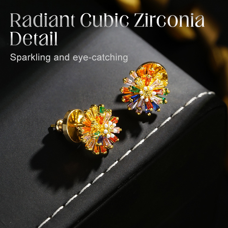 🎉While Supplies Last 50% OFF!🎁 Colorful Firework Stud Earrings – Cubic Zirconia, 18K Plated, Festive 🎆