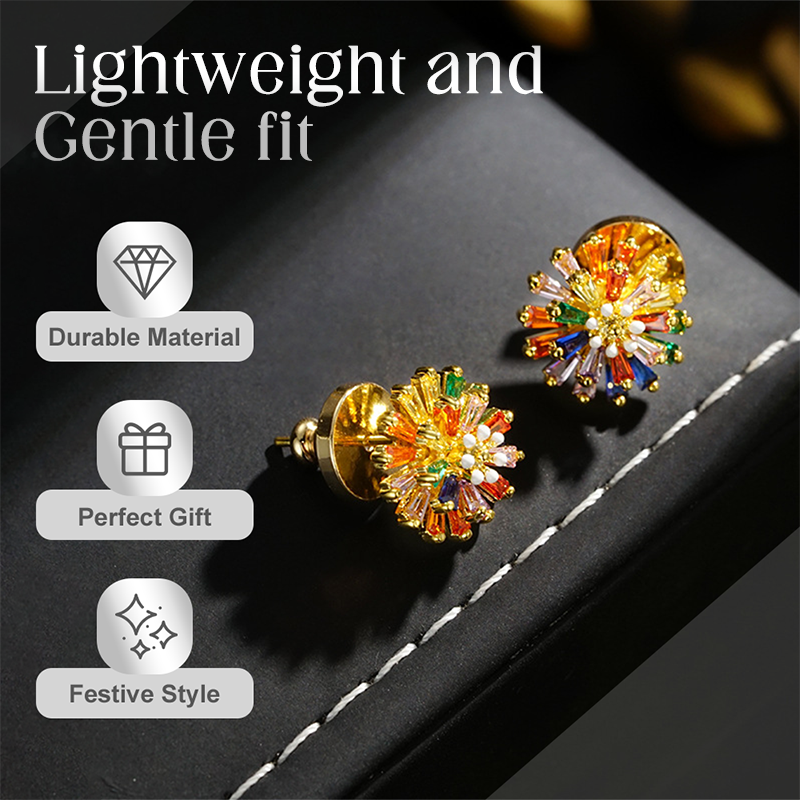 🎉While Supplies Last 50% OFF!🎁 Colorful Firework Stud Earrings – Cubic Zirconia, 18K Plated, Festive 🎆
