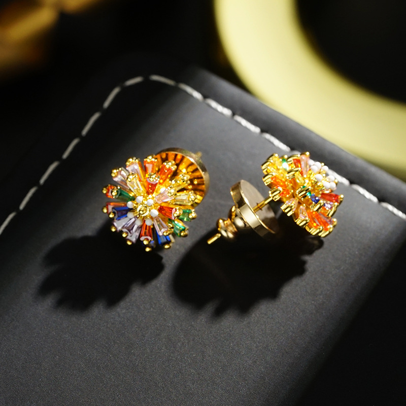 🎉While Supplies Last 50% OFF!🎁 Colorful Firework Stud Earrings – Cubic Zirconia, 18K Plated, Festive 🎆
