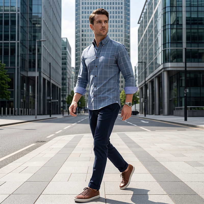 Men's Modern Fit Windowpane Shirt