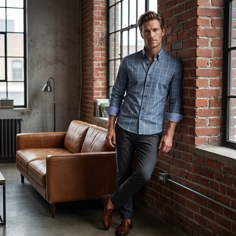 Men's Modern Fit Windowpane Shirt