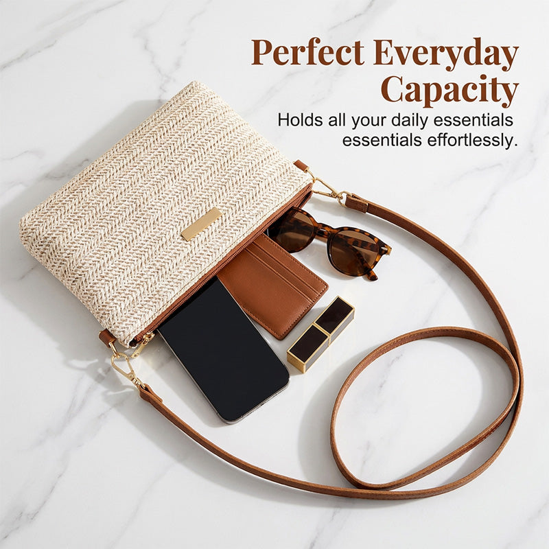 👜 LIMITED-TIME 50% OFF! 💥 Women's Woven Straw Shoulder Clutch Bag – Lightweight, Versatile, Metallic Accents ✨