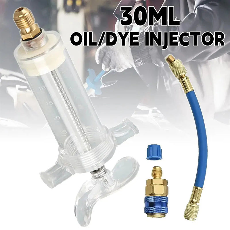 🔧 LIMITED-TIME 50% OFF! 💥 Precision AC Oil Dye Injector – Brass Construction, High Pressure Hose, Clear Barrel ✨