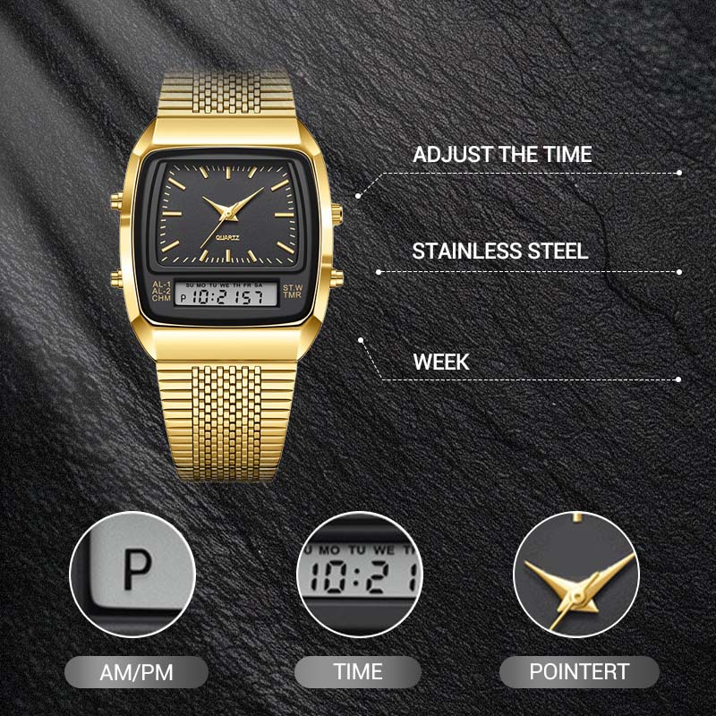 ⏱️ Vintage-Style Square Watch with Multifunction Display — Classic Retro Design, Modern Features