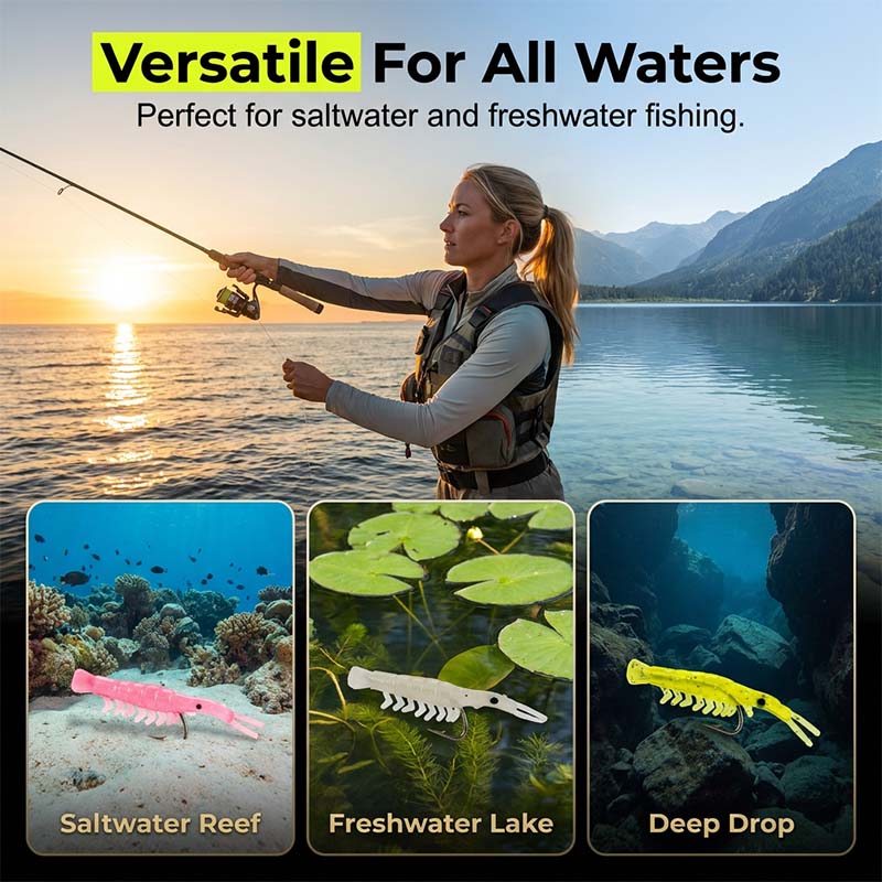 50PCS Lifelike Shrimp Lures Set with Hooks