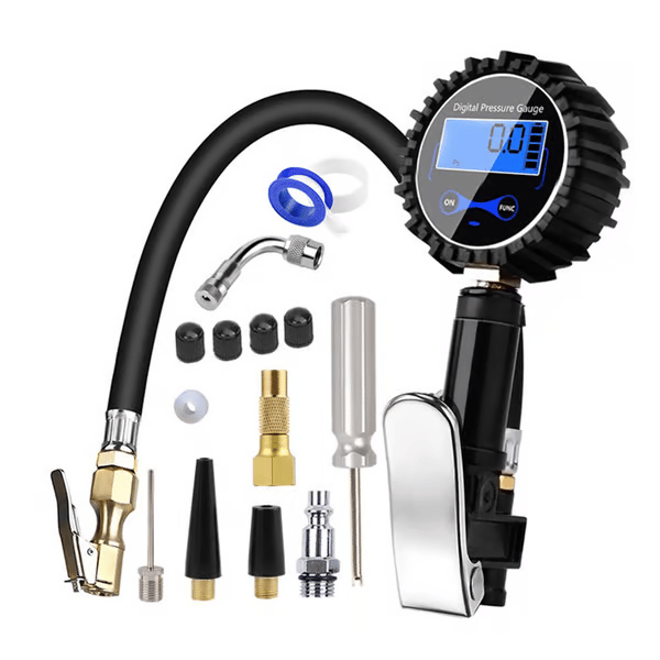 ✨50% OFF🔧 Digital Tyre Pressure Gauge & Inflator: ±1% Accuracy, 4 Units, Brass & Steel