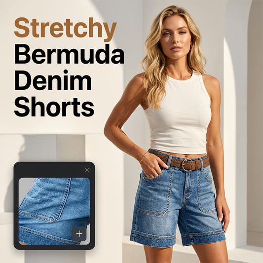 Stretchy Mid-Rise Bermuda Shorts – Cargo Pockets & All-Day Comfort
