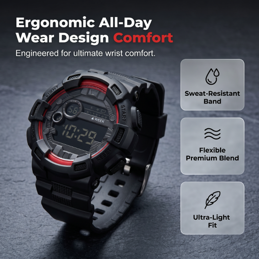Large Dial Digital Sports Watch with LED Backlight