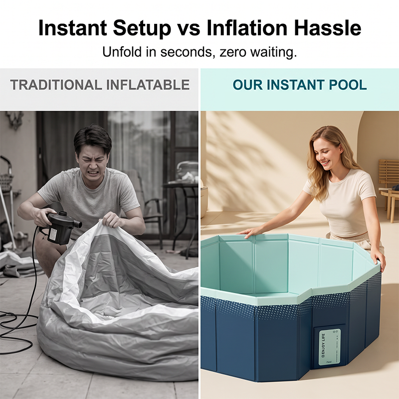🏊‍♂️💦 Foldable family pool – no inflation, fast drain, compact storage!