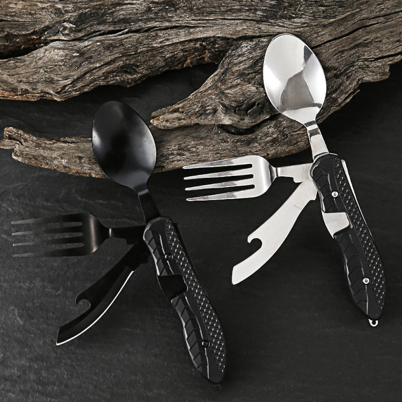🏆 Last Day Special Price £8.99! 🍴Must-have for outdoor trips 🥄4-In-1 Outdoor Folding Multifunctional Tableware
