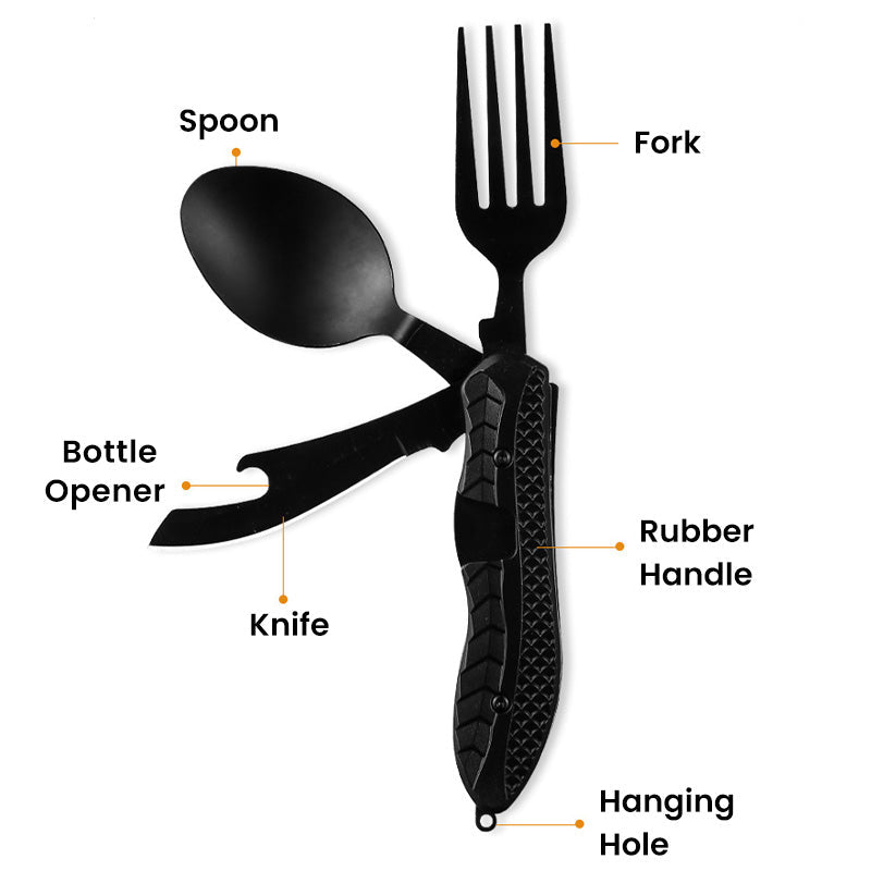🏆 Last Day Special Price £8.99! 🍴Must-have for outdoor trips 🥄4-In-1 Outdoor Folding Multifunctional Tableware