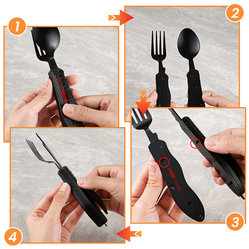 🏆 Last Day Special Price £8.99! 🍴Must-have for outdoor trips 🥄4-In-1 Outdoor Folding Multifunctional Tableware