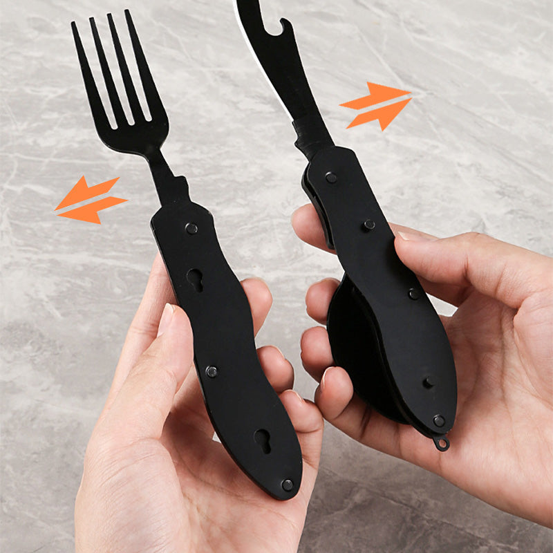 🏆 Last Day Special Price £8.99! 🍴Must-have for outdoor trips 🥄4-In-1 Outdoor Folding Multifunctional Tableware
