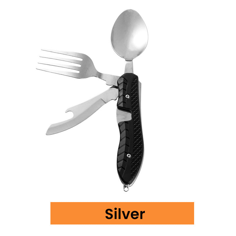 🏆 Last Day Special Price £8.99! 🍴Must-have for outdoor trips 🥄4-In-1 Outdoor Folding Multifunctional Tableware
