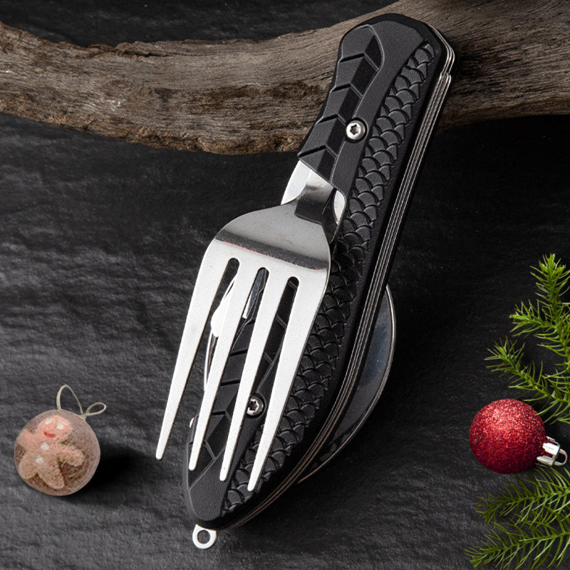 🏆 Last Day Special Price £8.99! 🍴Must-have for outdoor trips 🥄4-In-1 Outdoor Folding Multifunctional Tableware