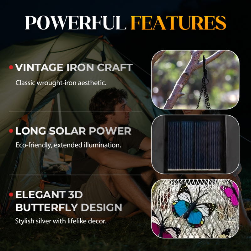 🦋 Solar Iron Lantern with Butterfly Motif – Weatherproof, Bright & Decorative, Perfect for Garden, Patio & Balcony ☀️✨