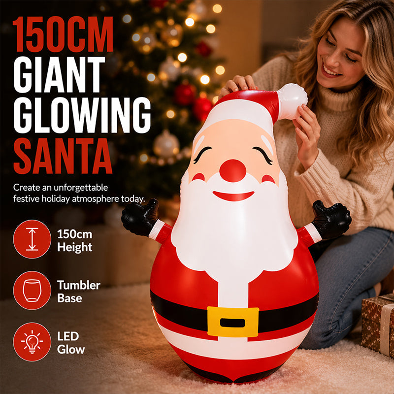 🔥HOT SALE!🎅150cm Inflatable Santa Claus Tumbler with LED Light Christmas Outdoor Party Decoration