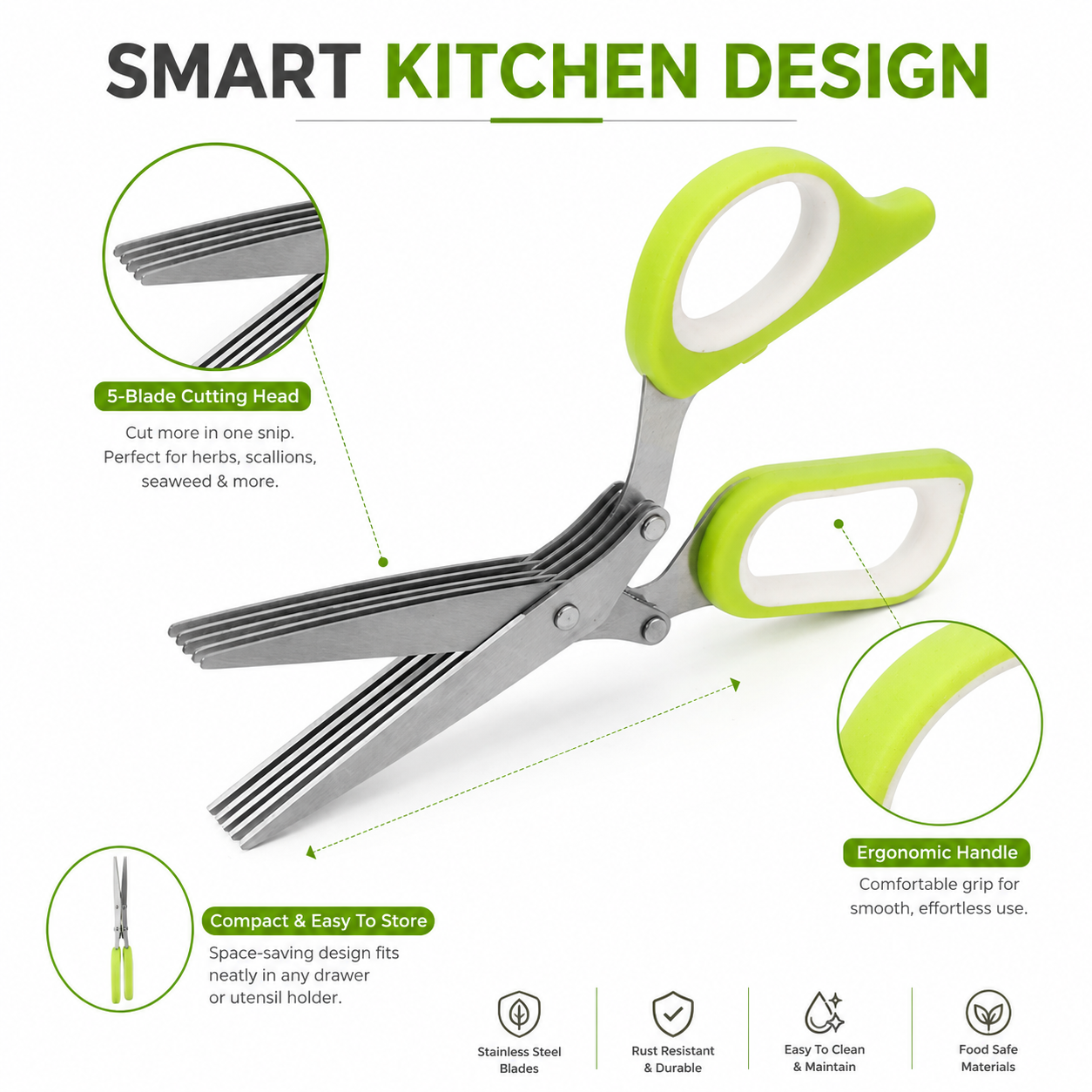 🌿 5-Blade Herb Scissors – Fast Kitchen Chopper For Fresh Herbs & Seasonings