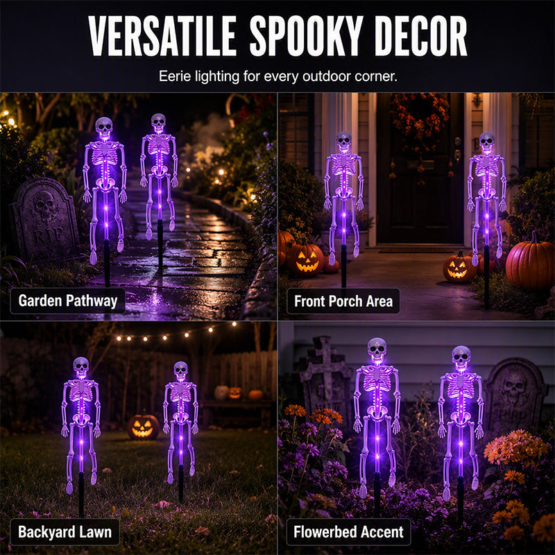 👻50% Off For Halloween! 💀Best Decorations For Spooky Ghost Vibes!🎃💡 Solar Skeleton Stake Lights – Glow In The Dark, Solar Powered, Easy To Install. Ideal For Haunted Yard, Porch & Walkway! 👻🪦✅