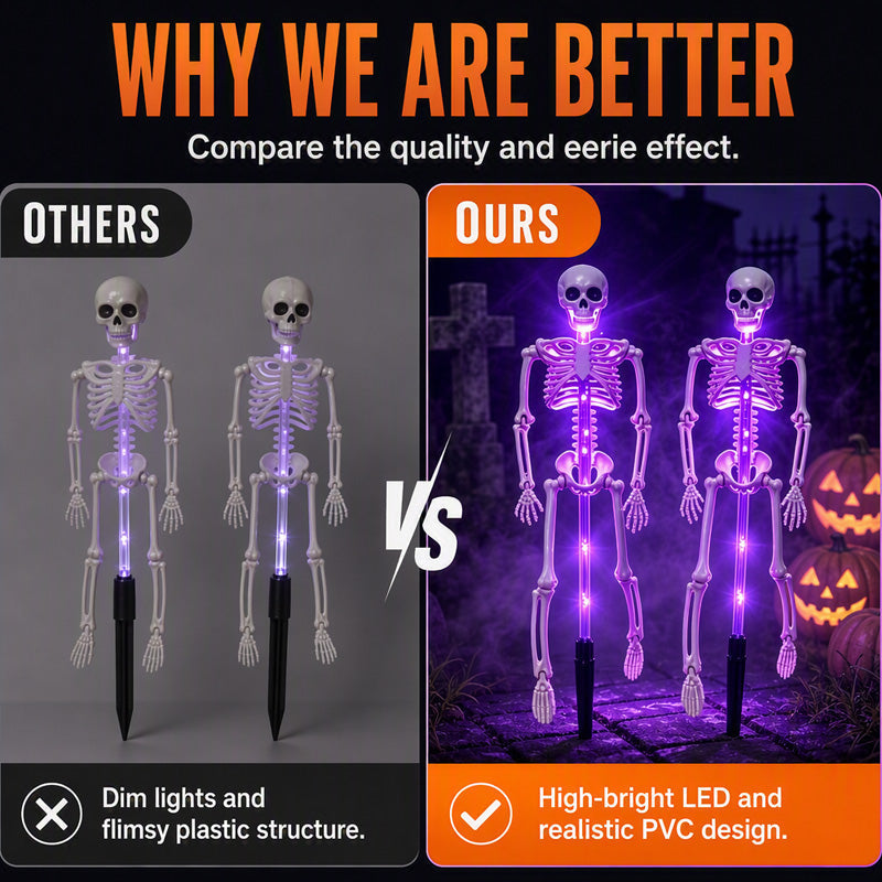 👻50% Off For Halloween! 💀Best Decorations For Spooky Ghost Vibes!🎃💡 Solar Skeleton Stake Lights – Glow In The Dark, Solar Powered, Easy To Install. Ideal For Haunted Yard, Porch & Walkway! 👻🪦✅