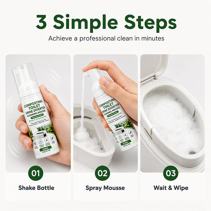 🚽 Foaming Toilet Cleaner Mousse, Eco‑Friendly Composting Toilet Foam Cleaner, Odor Neutralizing Mousse for Mineral Buildup & Urine Diverter Deep Cleaning