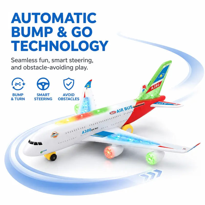 Bump & Go Instantly! No-Stop Light-Up Musical Airplane