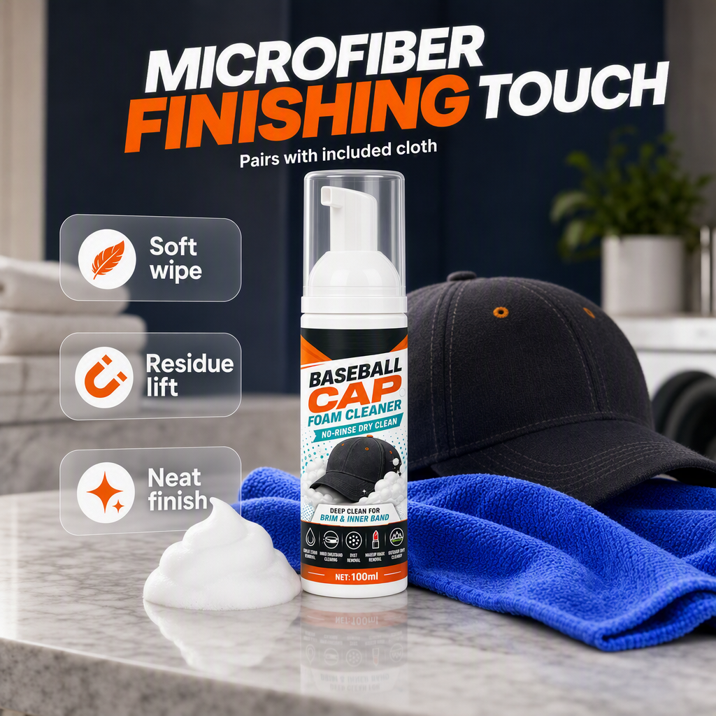 🧢50% OFF NOW! No‑Rinse Baseball Cap Foam Cleaner, Deep Clean Hat Foam Cleaning Spray, Sweat Stain & Dust Remover for Baseball Hats, Quick Dry Cap Care Solution