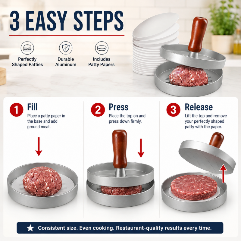 Burger Press with Wooden Handle