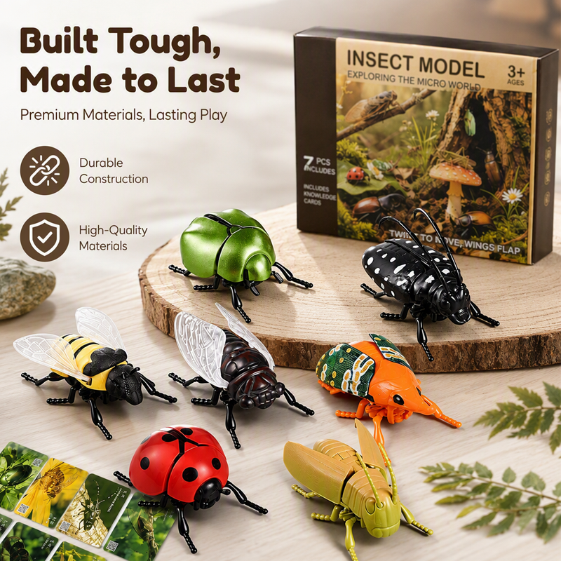 Wind-Up Winged Insect Simulation Toy Set with Educational Cards