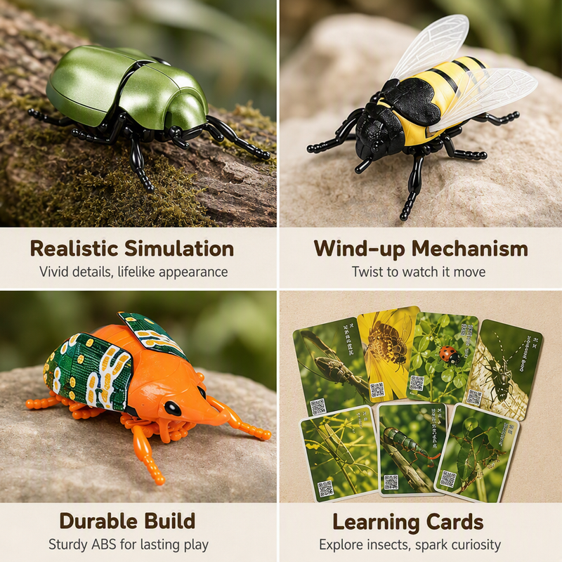 Wind-Up Winged Insect Simulation Toy Set with Educational Cards