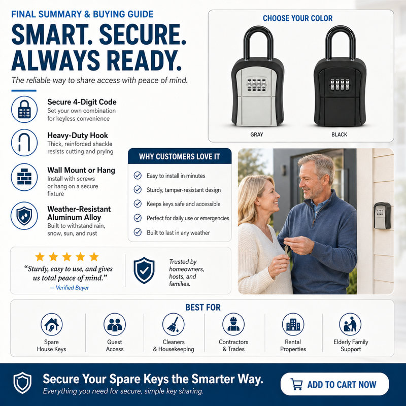 🔐50% OFF NOW! Wall‑Mount Waterproof Key Lock Box‑ 4‑Digit Combination Key Storage Safe Box, Hangable Outdoor Key Holder for Home, Rental, Office & Job Site