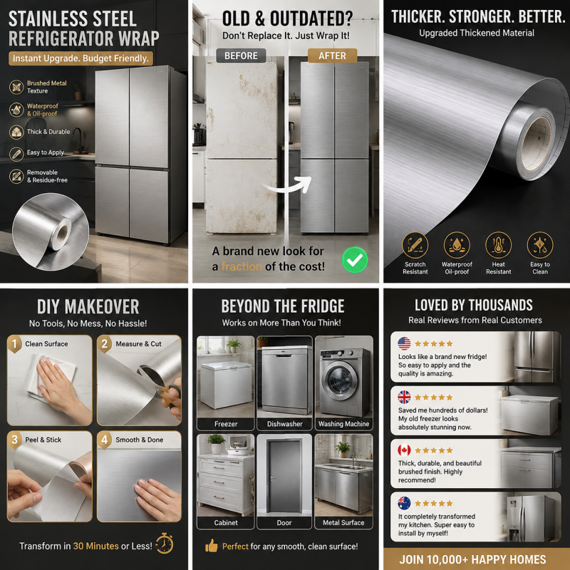 🔥 HOT SALE 50% OFF 🏠Self-Adhesive Brushed Metal Refrigerator Sticker