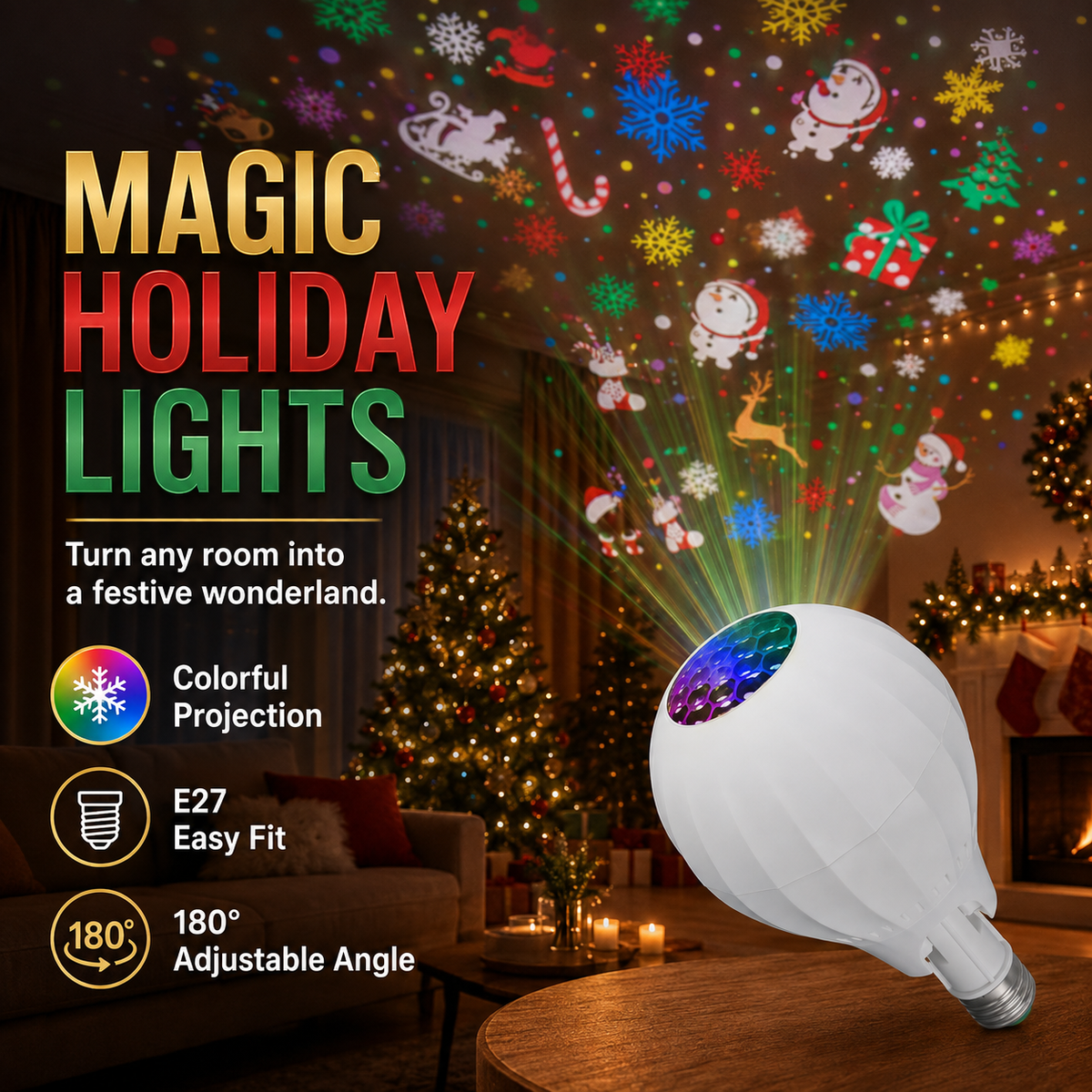 🎄 Rotating Christmas Projector Bulb | 16 Patterns