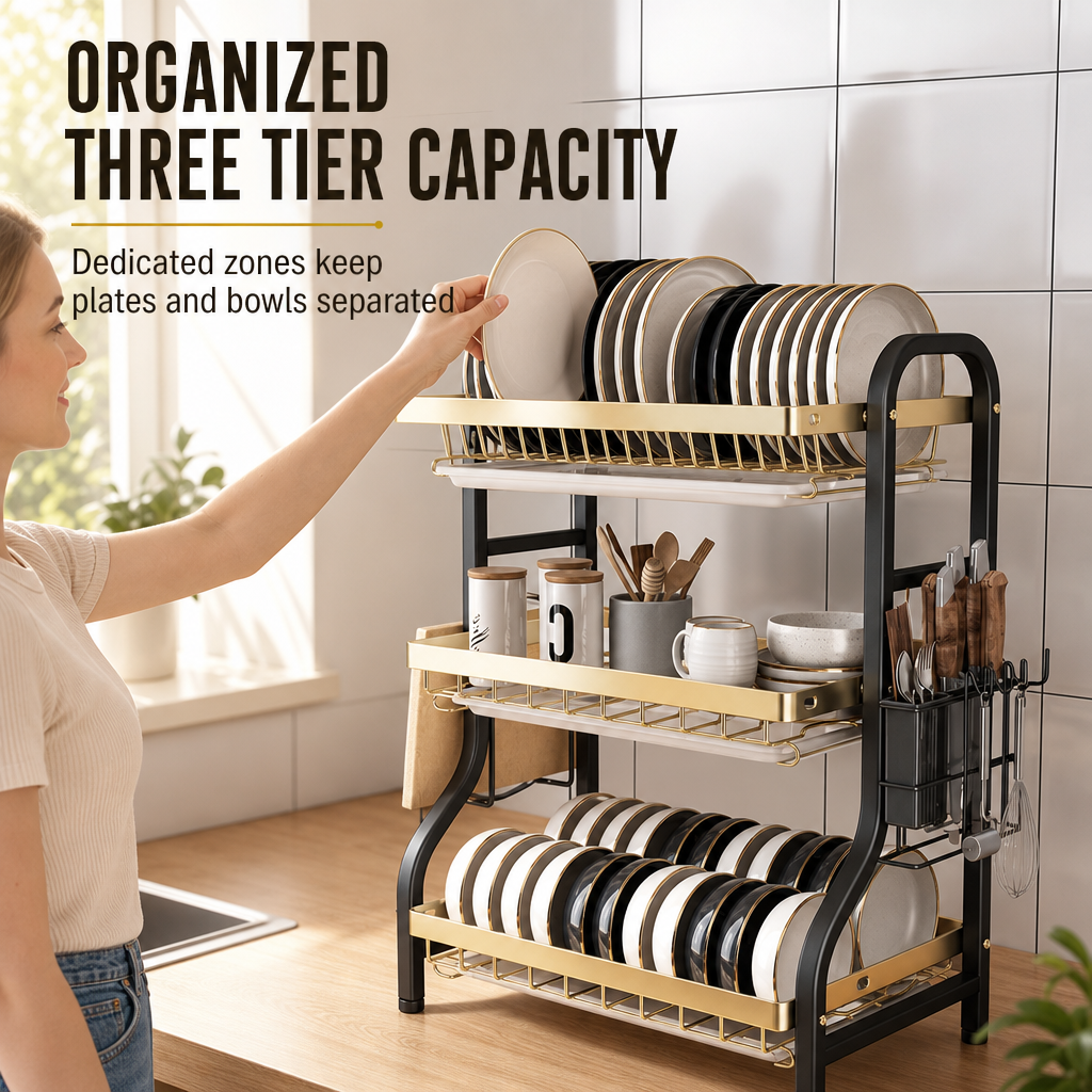 Multi-Tier Kitchen Countertop Dish Drying Rack