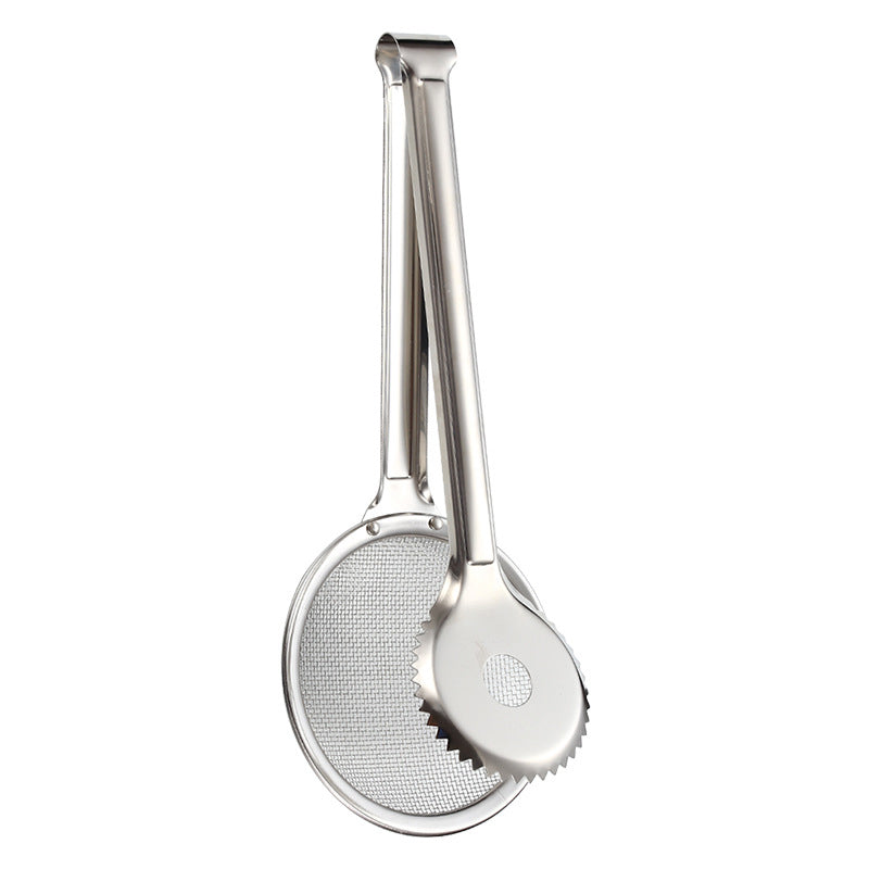 🥢 2-in-1 Stainless Steel Oil Filter Tongs – Easy Kitchen Straining Tool ✨