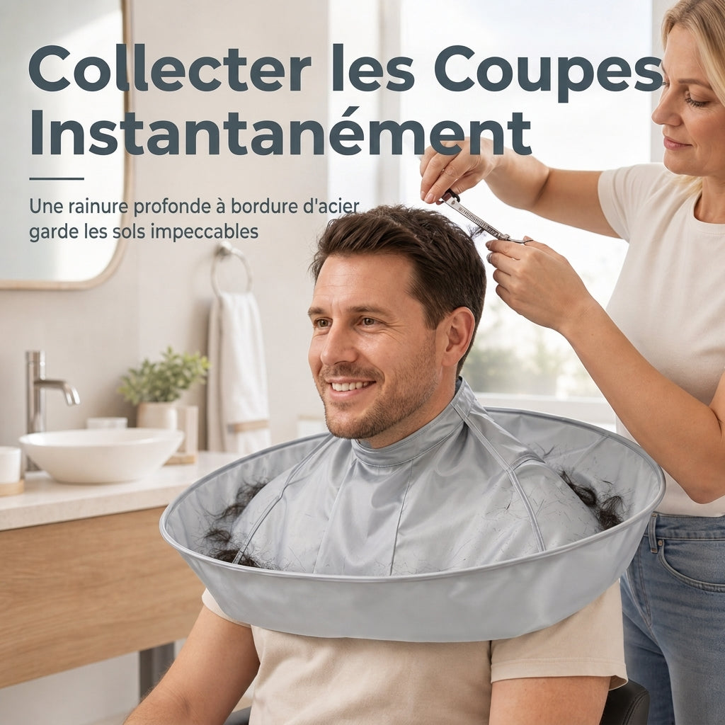 ⏳Limited-time 50% off⏰ Hair Cutting Cape with Catcher – Built-In Groove Traps Clippings, No Mess on Clothes or Floors | Perfect for Home Haircuts🏆✂️