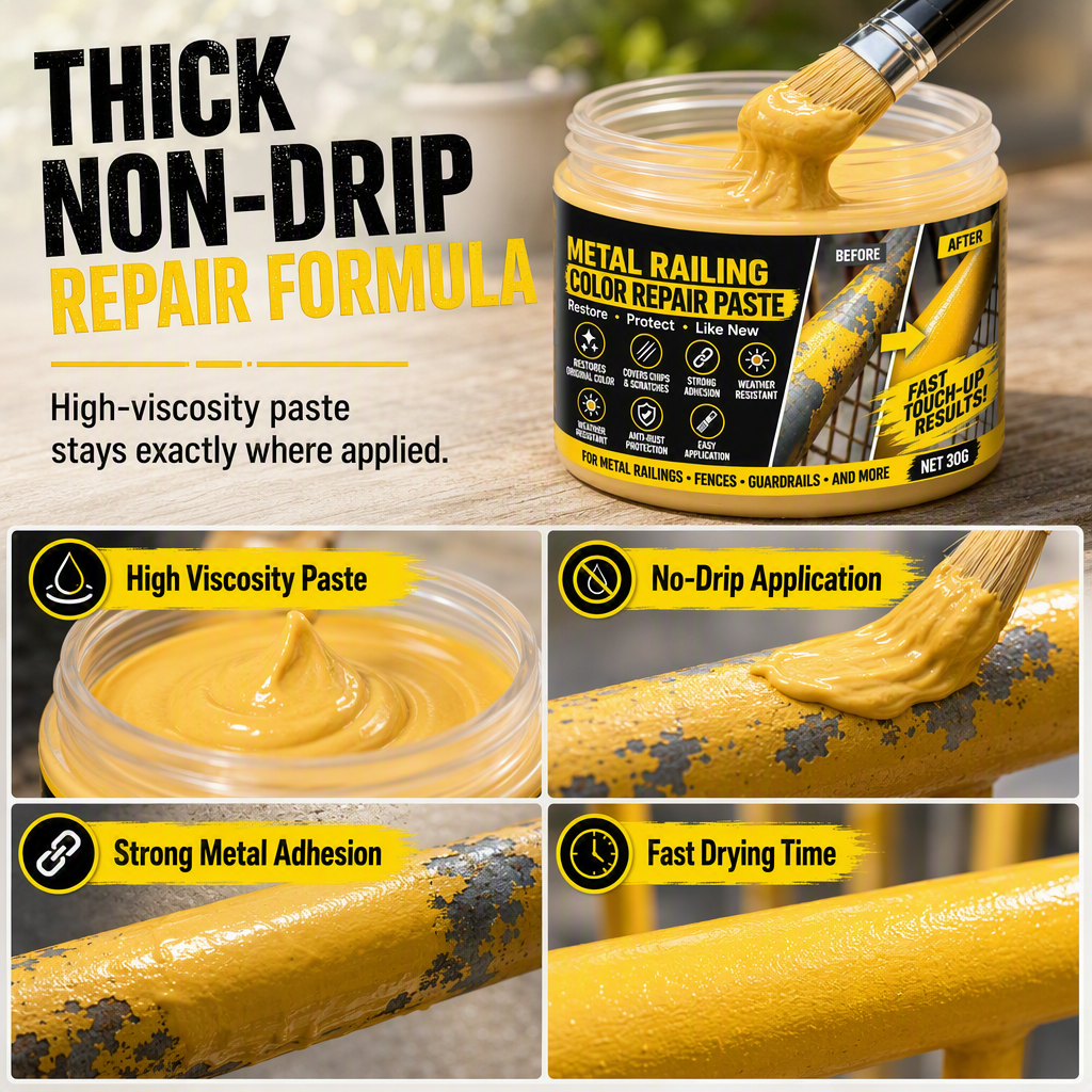 🟨 Metal Guardrail Paint Repair Paste | Brush Kit