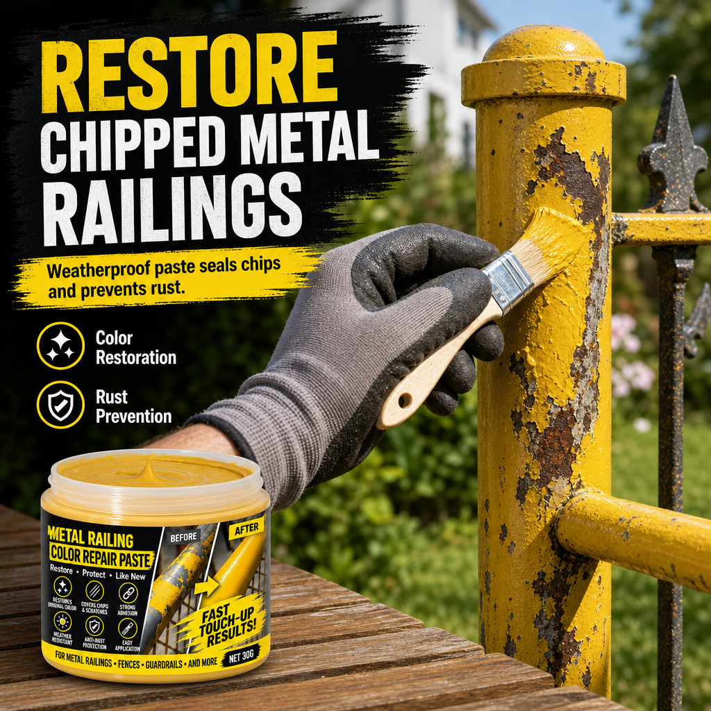 🟨 Metal Guardrail Paint Repair Paste | Brush Kit