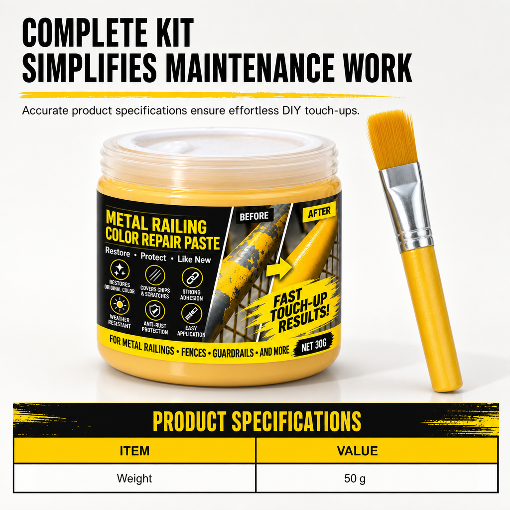 🟨 Metal Guardrail Paint Repair Paste | Brush Kit