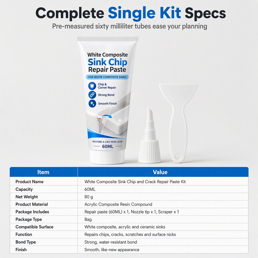 White Composite Sink Corner Repair Paste