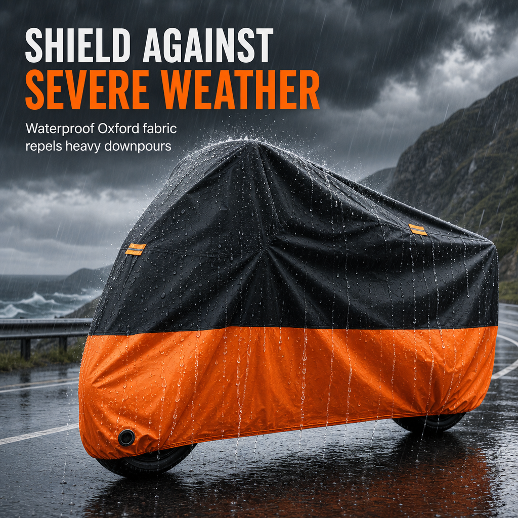 🏍️ 50% OFF NOW! 🌧️ Waterproof Motorcycle Cover – Lock Holes, Windproof Buckle & Reflective Strips – All-Weather Protection 🛡️