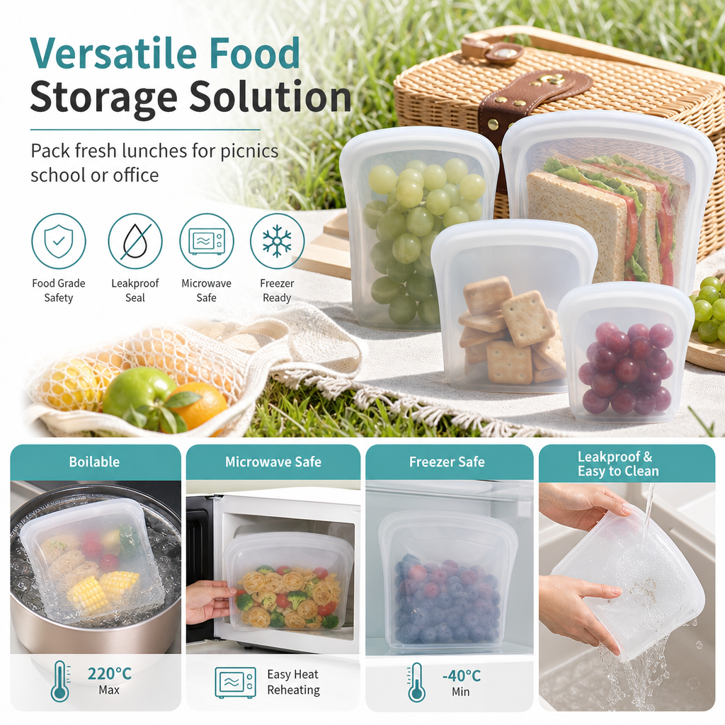 Portable Silicone Airtight Food Storage Bag
