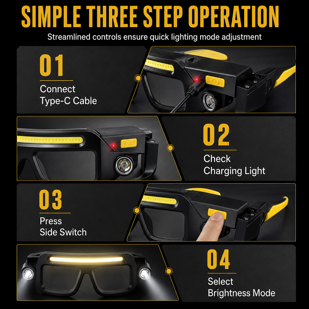 USB Rechargeable Double Sided Clip On Glasses Light for Outdoor Hiking and Reading
