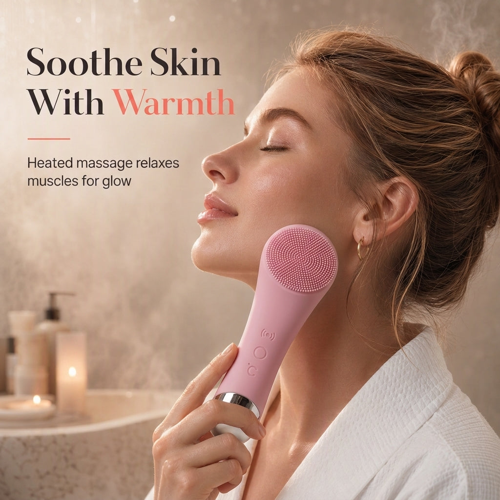 Electric Silicone Facial Cleansing Brush with Heating Function