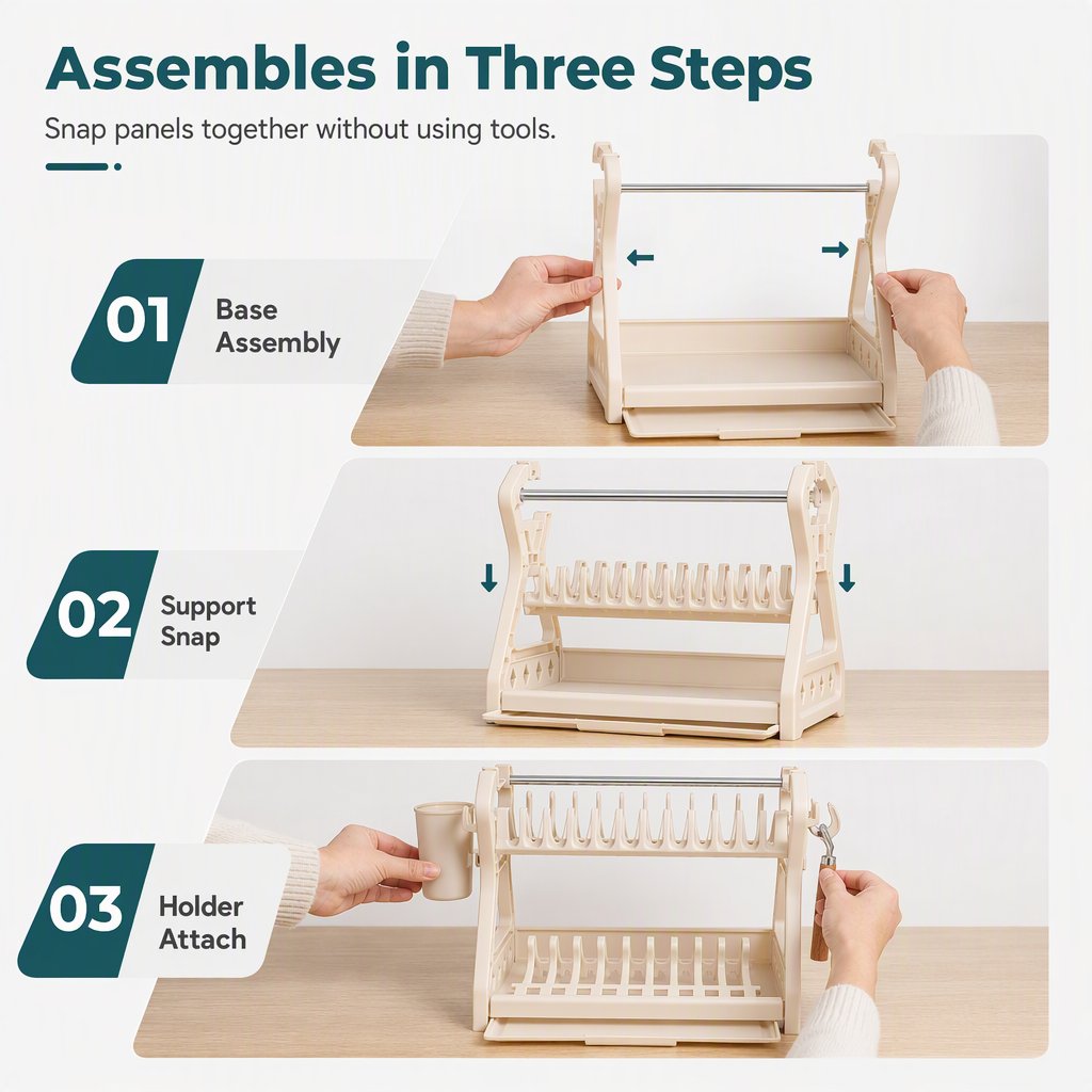 🍽️ LIMITED‑TIME 50% OFF! 🥣 2‑Tier Compact Dish Drying Rack – Double Counter Space, Pull‑Out Drip Tray, 12+ Plate Slots 🧽