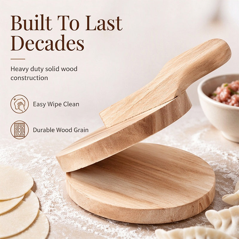 Press Perfect Dumplings Instantly! Wooden Dough Press Tool