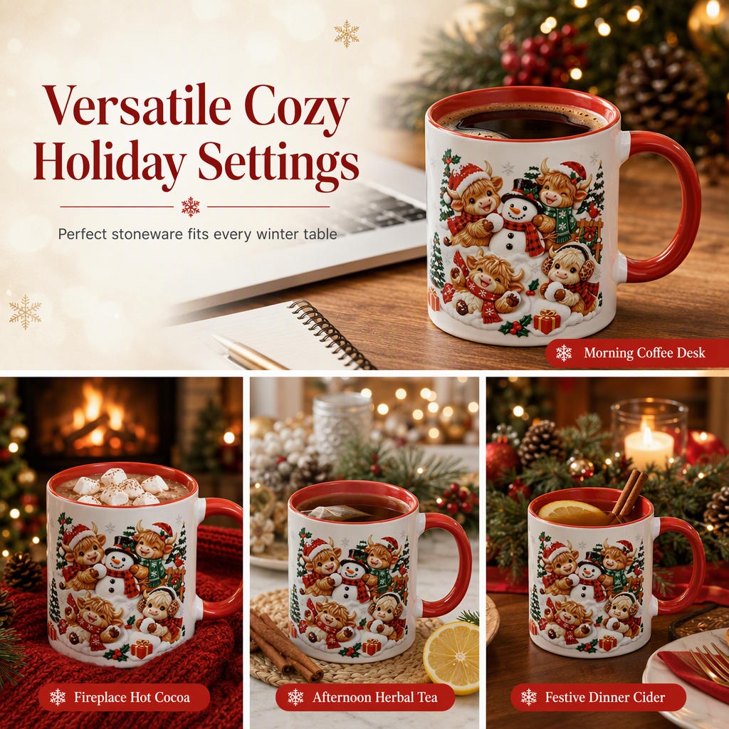 ❄️🎁Christmas Promotion✨Just £9.99 only✨Festive Christmas Highland Cow and Snowman Ceramic Mug