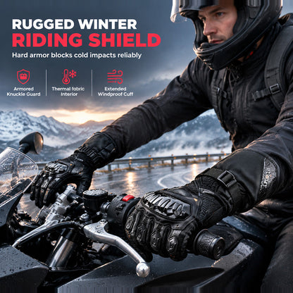 🏍️ 50% OFF NOW! ❄️ Winter Motorcycle Gloves – Knuckle Armor, Waterproof Shell & Plush Lining – Extended Gauntlet for Freezing Rides 🧤